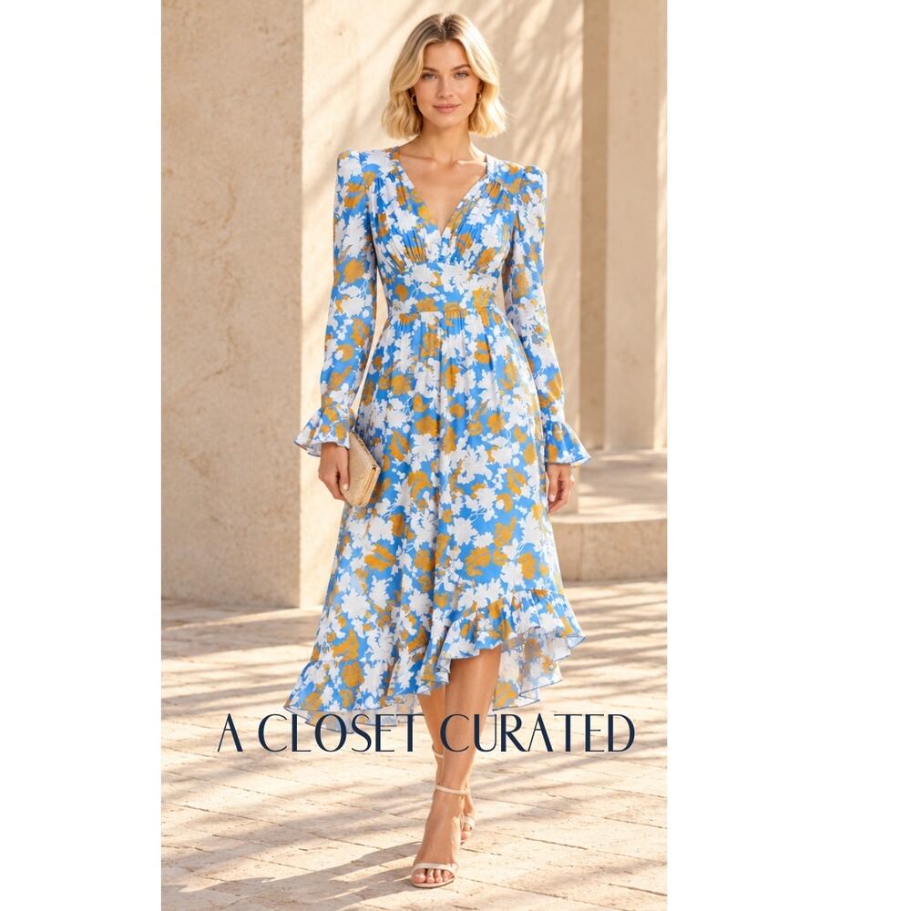 Stine Goya Freesia Draped Satin Midi Dress XS Blue